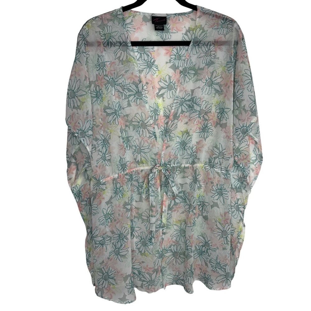 Torrid White Pink Sheer Flowy Floral Kimono Cardigan Torrid Size 2‎ - 2X (18/20)